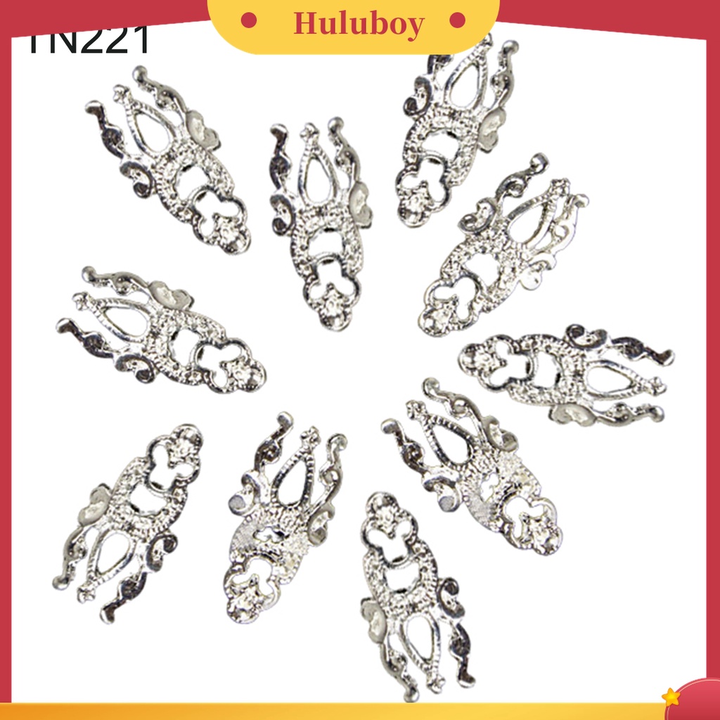 Huluboy Huluboy♡ 10pcs Stiker Kuku Hollow Out Bahan Alloy Untuk Nail Art DIY