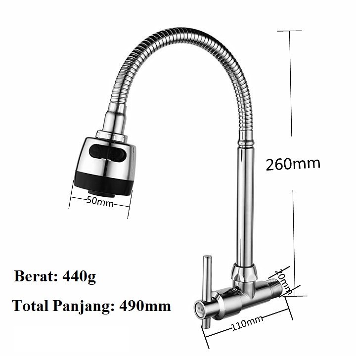 KRAN ANGSA FLEKSIBEL 2 MODE CUCI PIRING DAPUR DARI TEMBOK BALING ENGKOL 1/2 INCH 1/2&quot; MINIMALIS BERKUALITAS