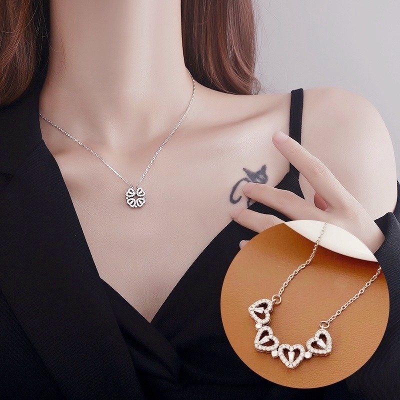 Kalung Choker Liontin Hati Bahan Titanium STAINLESS Steel 18K Gold Hias Berlian Gaya Korea Untuk Wanita