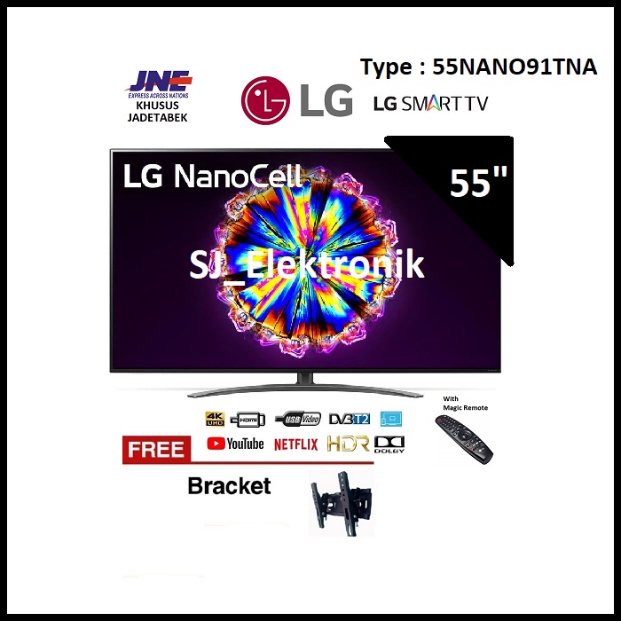Free Braket LED TV LG 55 Inch 55NANO91TNA - 55NANO91 NanoCell Real 4K