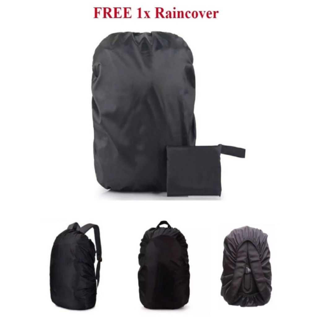 Tas Ransel Gendong Laptop Distro Sekolah Kuliah Pria Wanita Black Murah Original FzA FREE Raincoat nml