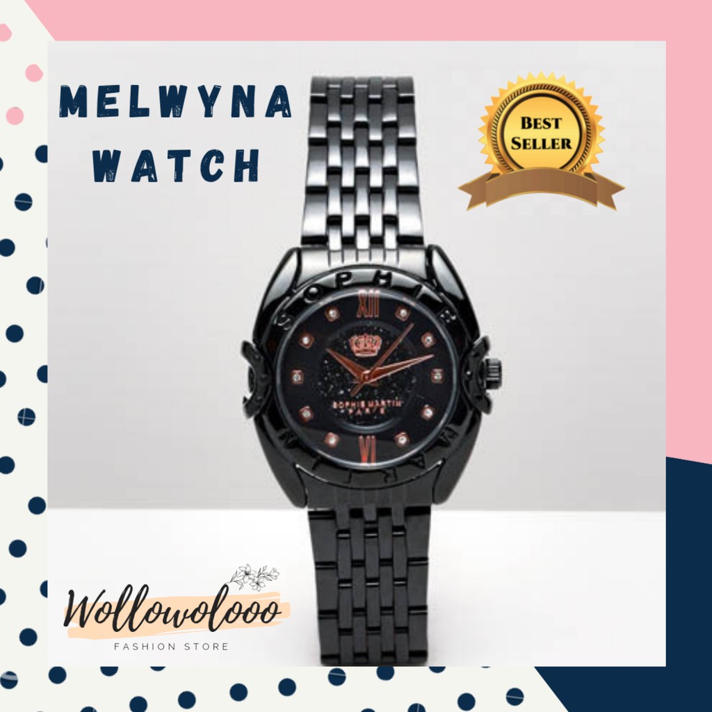 Jam Tangan Wanita Analog Warna Hitam Sophie Paris Melwyna Bahan Stainless Murah
