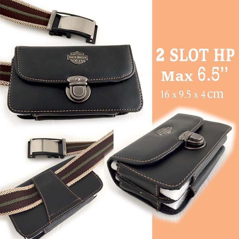 Dompet SARUNG HP KULIT Harley Davidson Model Horisontal / Horizontal slop pinggang