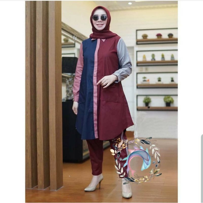 SET TUNIK MONA. SETELAN MUSLIMAH TERMURAH. BAROKAH FASHION. LFD