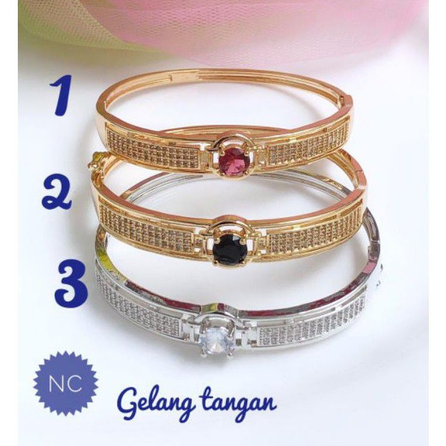 (APR) Set Perhiasan Lapis Emas Xuping Gelang Ring Permata Merah Hitam Silver Gold Mewah Titanium