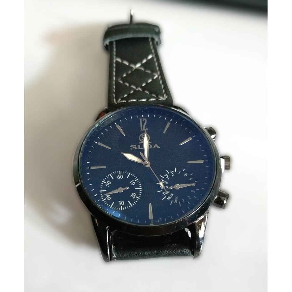 Jam Tangan Pria Lingkar 2 Modis Tali Kulit QUARTZ Kasual Formal Kuarsa Jam Pria Olahraga Kedap Air