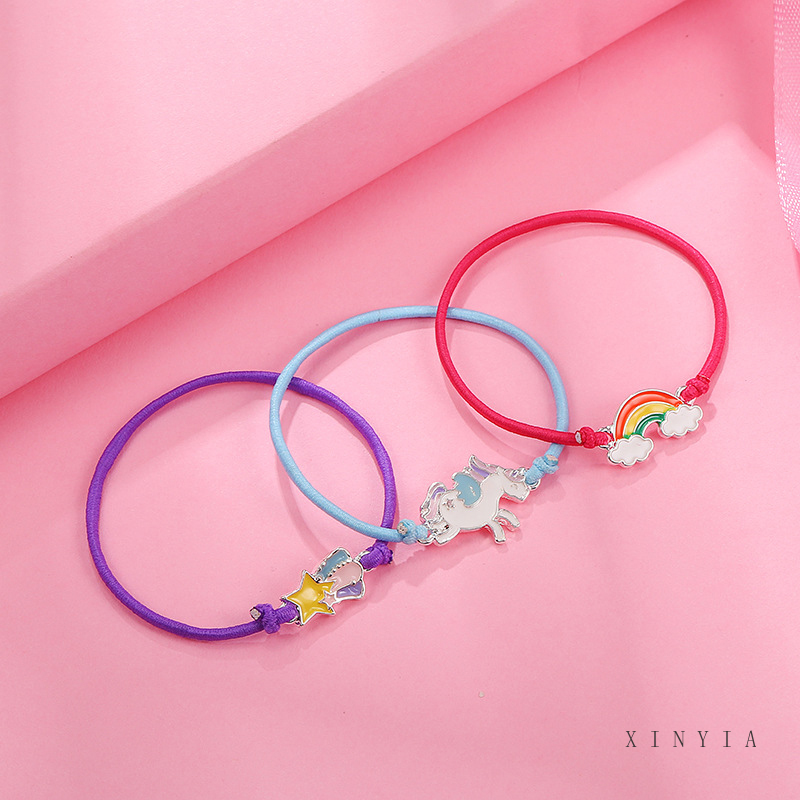 Korea Ins Rainbow Tali Rambut Peri Super Indah Meteor Unicorn Tali Elastis Gelang Elastis Penggunaan Ganda