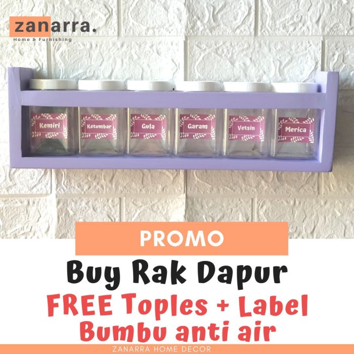 Rack Bumbu - Rak Bumbu Dapur Kayu Minimalis Light Purple Ungu Shabbychic Zanarra