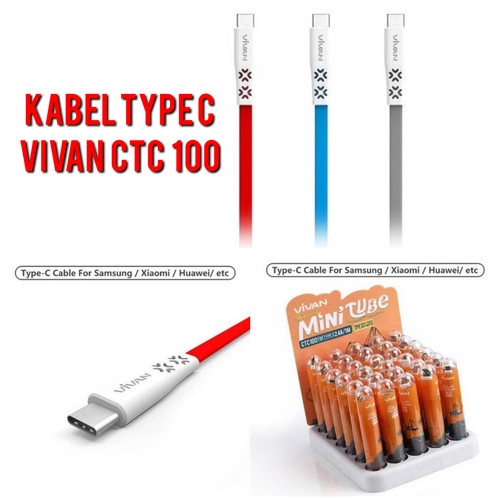 GARANSI 1 TAHUN VIVAN CTC100 KABEL DATA TYPE C MINI TUBE 1 METER