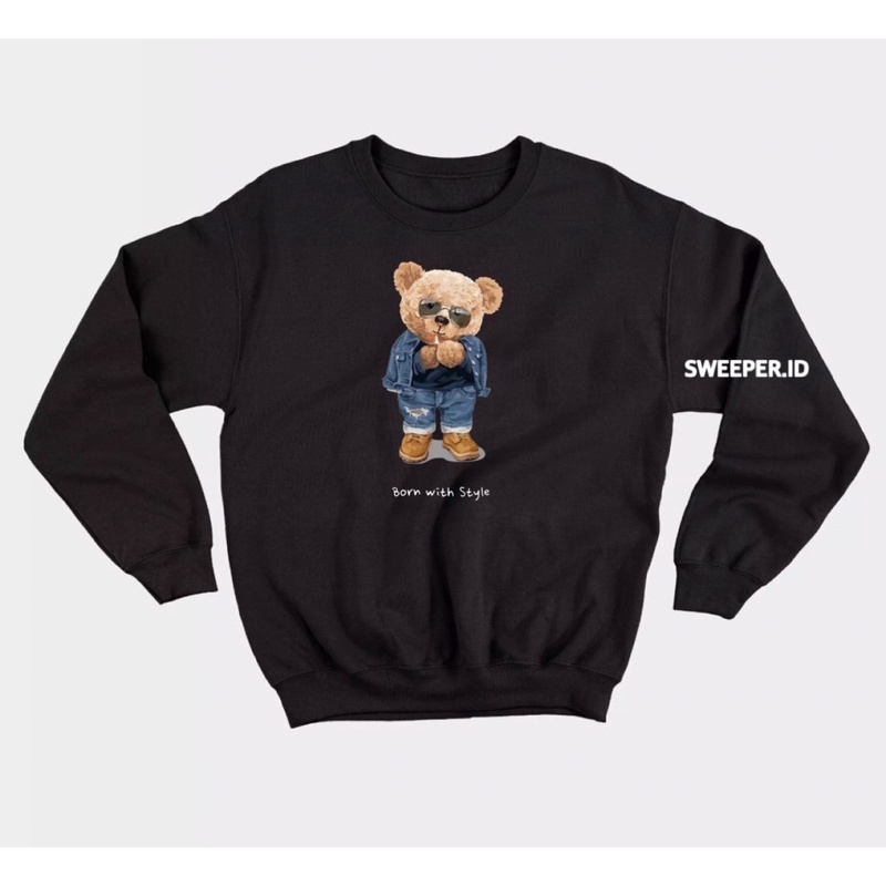 SWEATER TEDDY BEAR WARNA HITAM BAHAN FLEECE