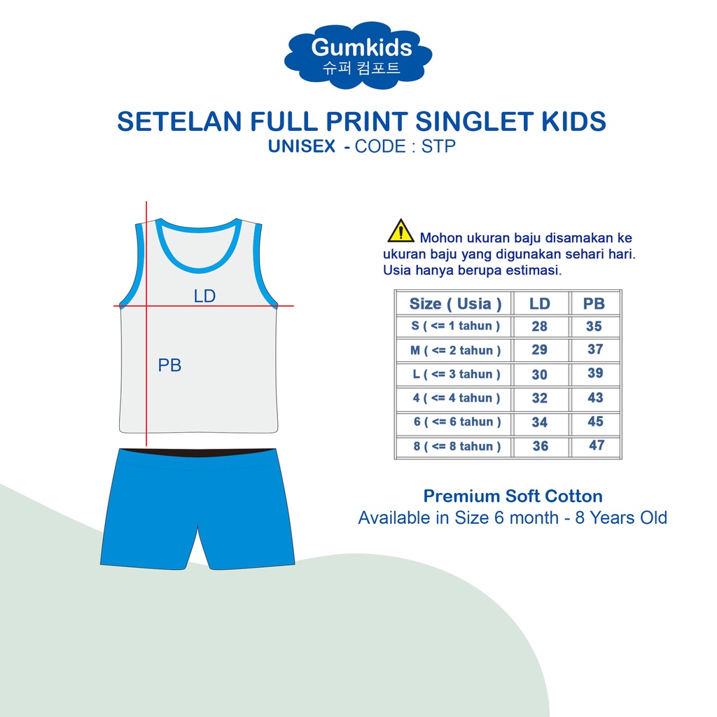 GUMKIDS KAOS FULL PRINT ANAK / SETELAN SINGLET ANAK / PRINTED KIDS TEES / BAJU SANTAI ANAK / BAJU ANAK TANGAN BUNTUNG