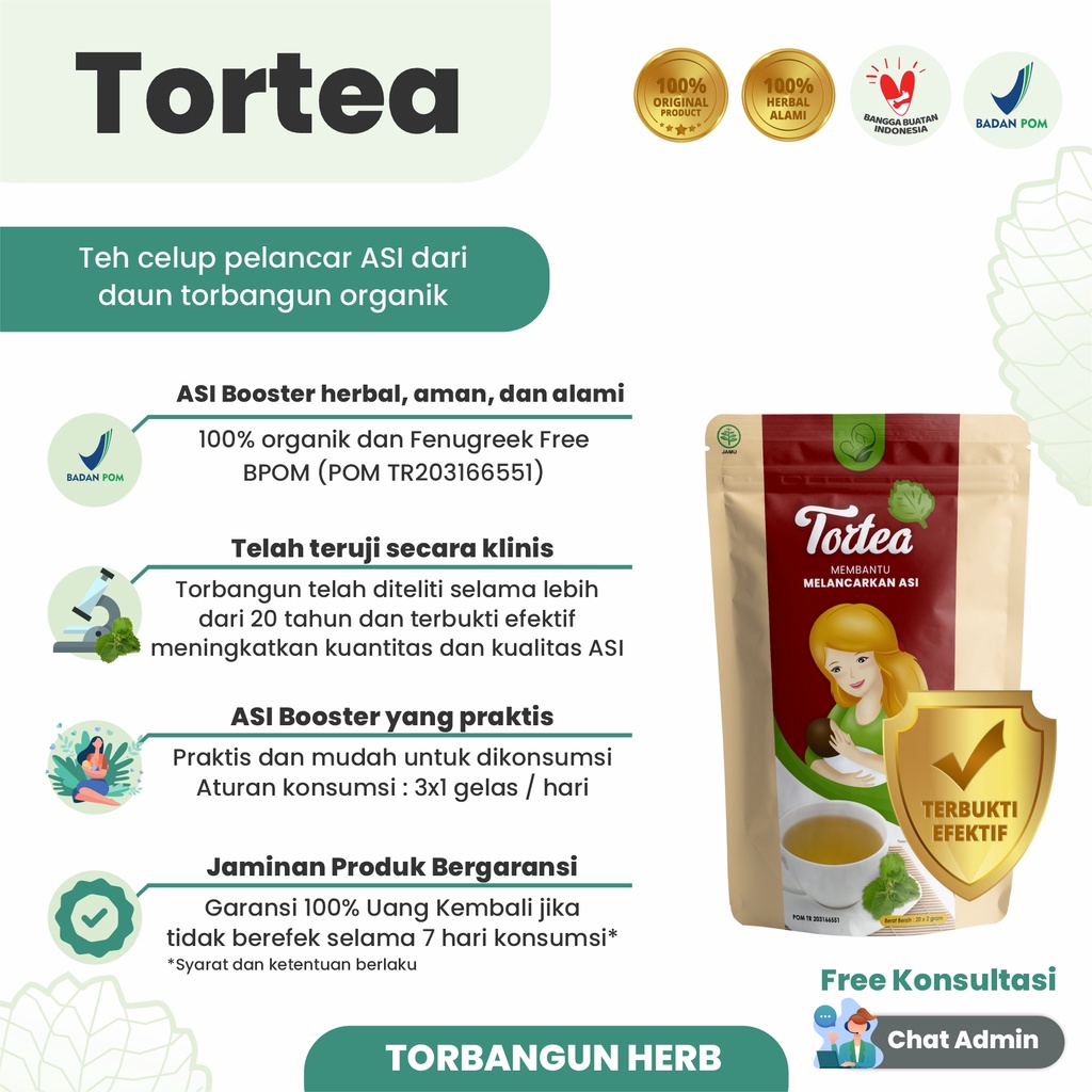 PAKET HEMAT TORTEA 3 pcs TEH CELUP TORBANGUN TEH PELANCAR ASI BOOSTER FREE MADU