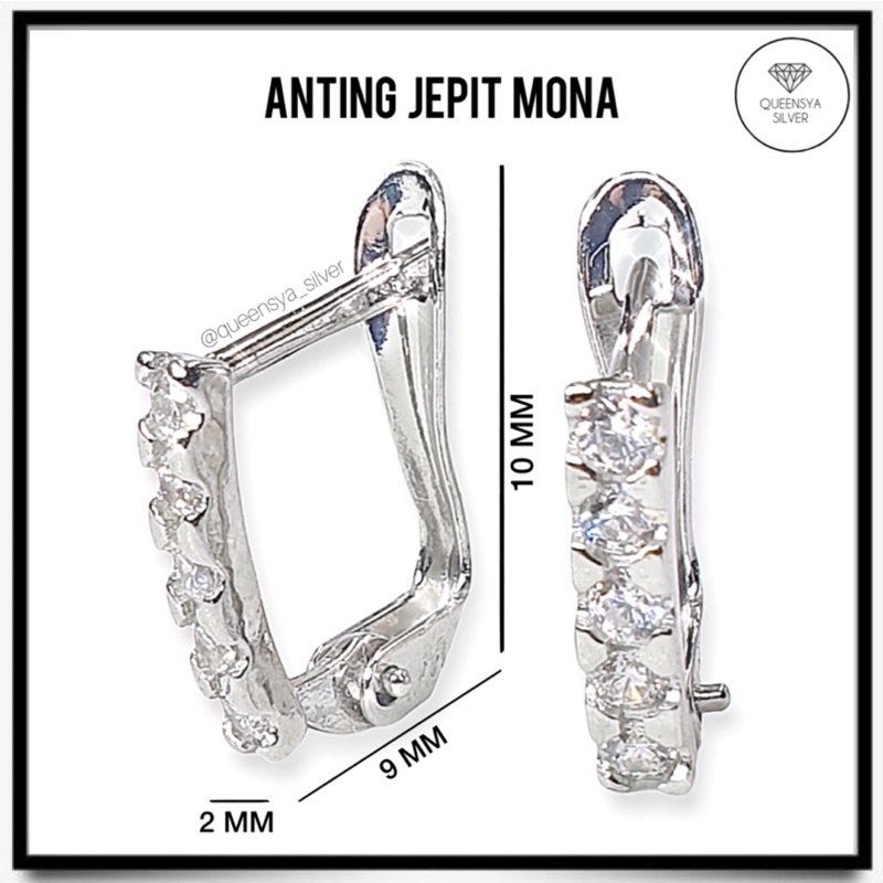 Anting Jepit Wanita Silver Korea MONA Asli Silver 925 Mirip Emas Putih 750 420 375 300