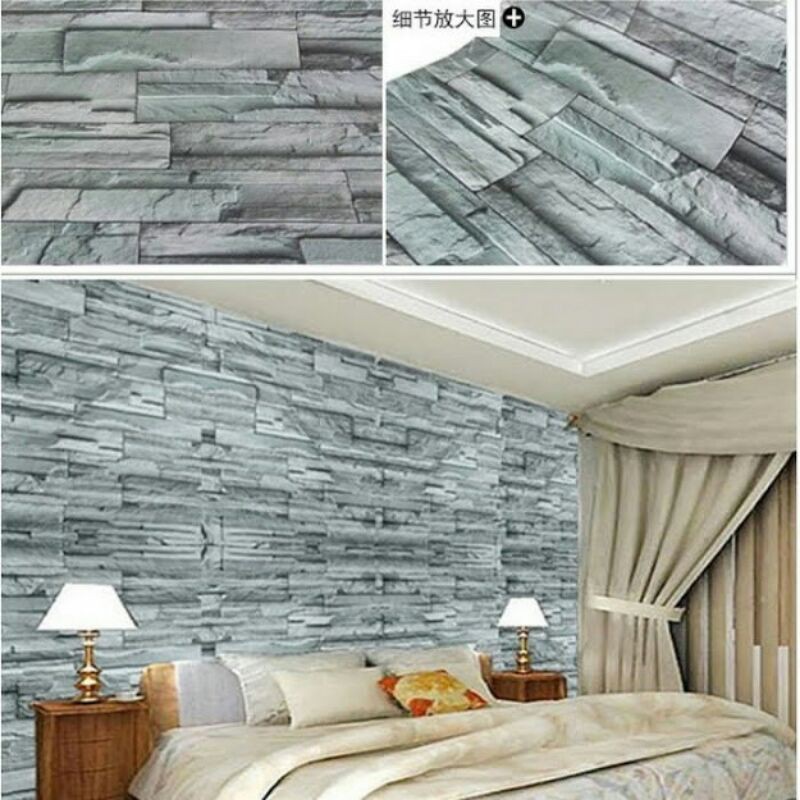 Wallpaper Sticker 3D Batu Alam Ekpos WPS070 Stiker Dinding Rumah Dapur Teras Ruang Tamu Kamar Murah