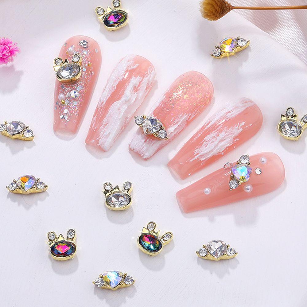 AUGUSTINA Agustina Jantung Kuku Berlian Imitasi Wanita Sparkly Hiasan Kuku Manicure Nail Aksesoris Flatback Kelinci Nail Art Permata