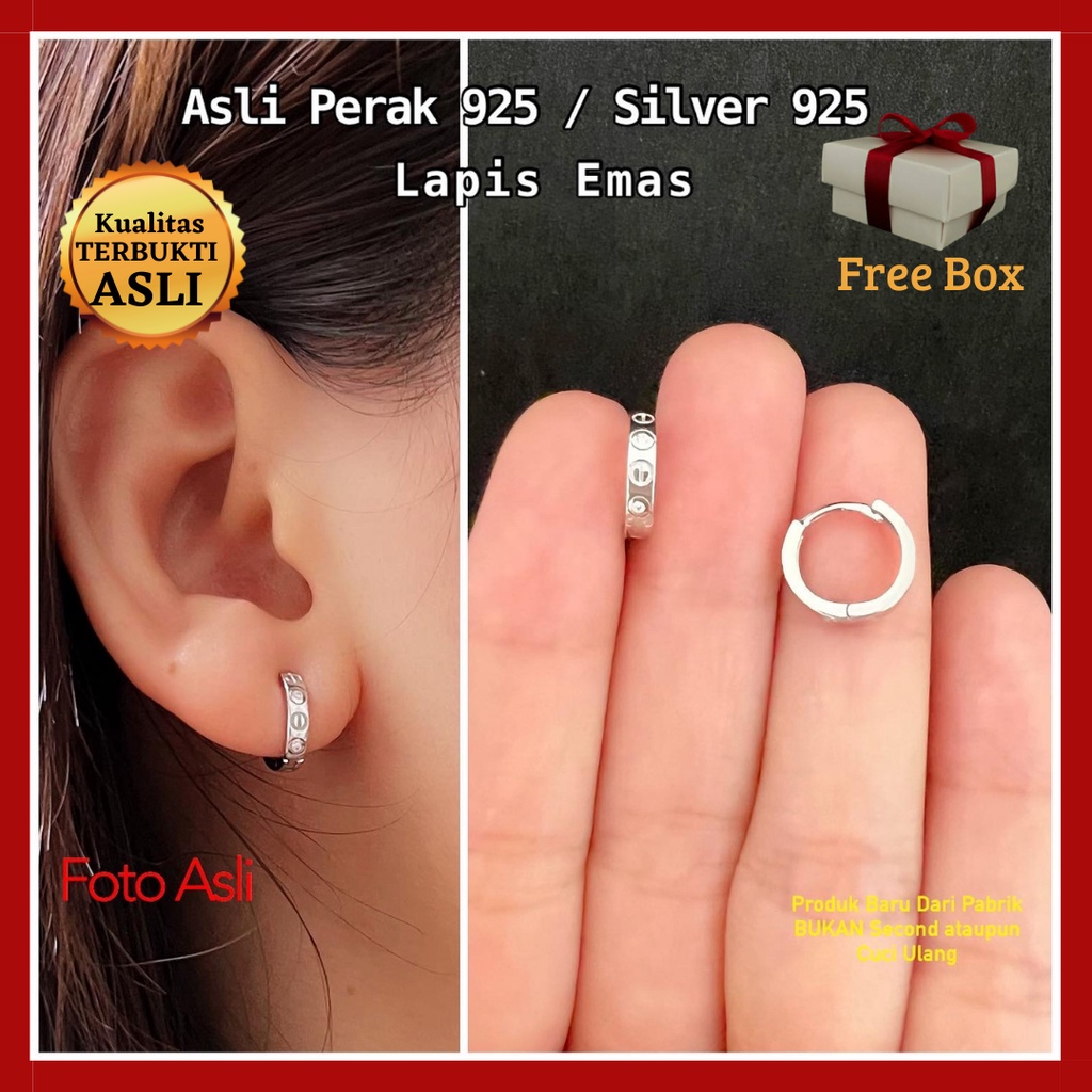 Anting Catok Jepit Perak Asli Sterling Silver 925 Lapis Emas Putih Murni Original Ada Surat Keaslian
