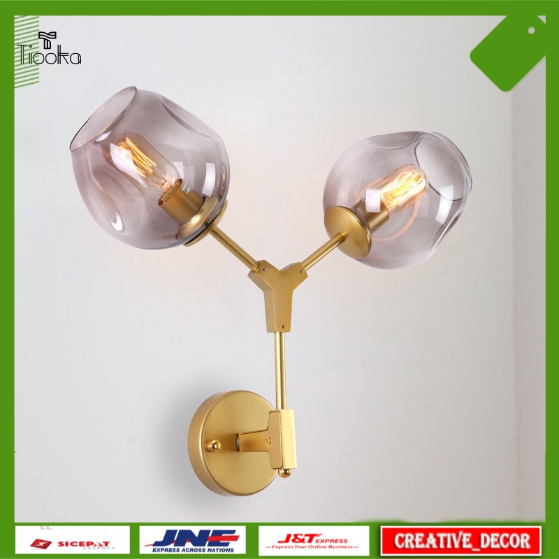 Lampu Dinding Kamar Aesthetic Impor Tiooka Glass Wall-Light Tree Branch Sconces Gold Black Lamp for 