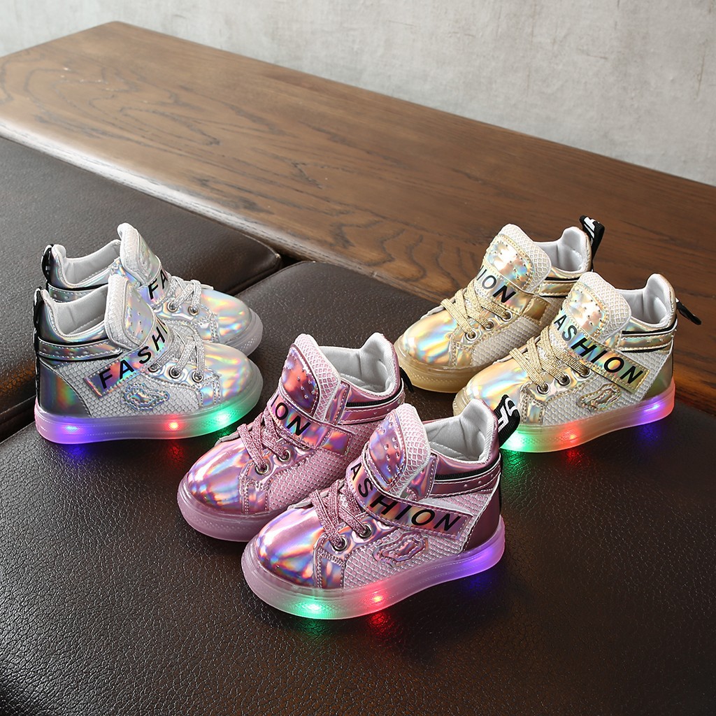 Infant Kid Baby Girls Boys Bling Led Luminous Sport Run Sneakers Casual Shoes
