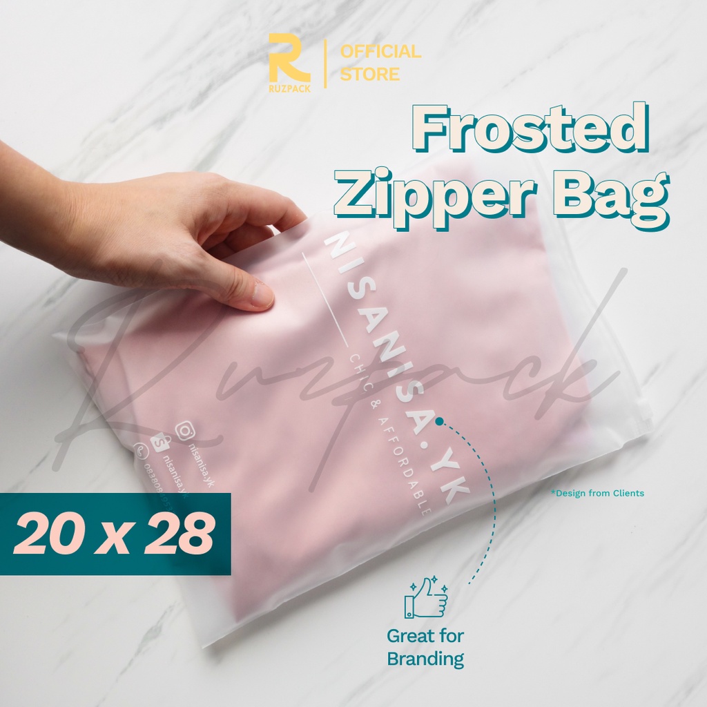 [20 x 28CM] Zipper Bag Frosted Pouch Mika Kantong Plastik Baju Travel Matte Polos Portable Zip Lock