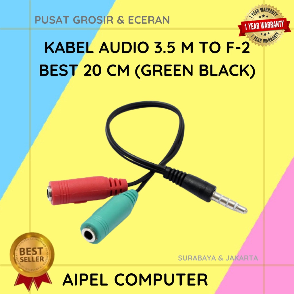 AMF2 | KABEL AUDIO 3.5 MALE TO FEMALE-2 BEST 20 CM (GREEN BLACK)