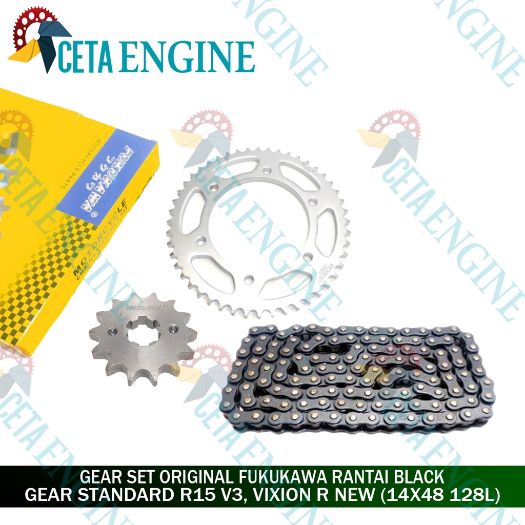 [ BISA COD ] GEAR SET LENGKAP STANDARD R15 V3 NEW VIXION R NEW ORIGINAL FUKUKAWA JAPAN 428H 128L 14X
