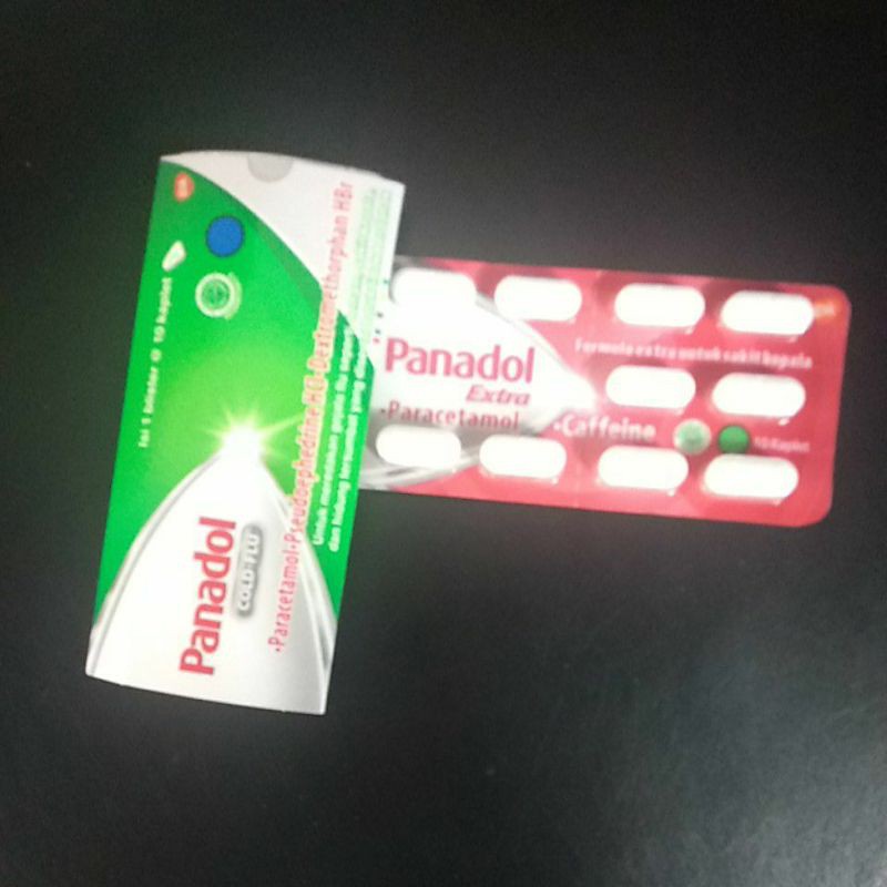 Panadol biru, merah, hijau strip isi 10