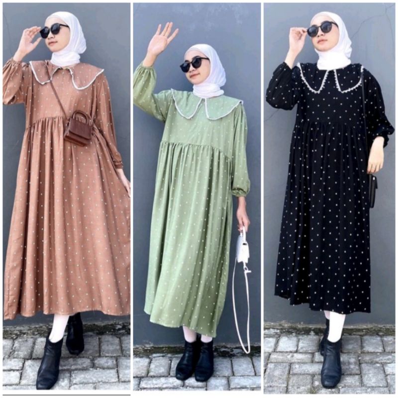 Midi Dress Kerah/Midi dress katun/midi dress renda/dress Midi premium