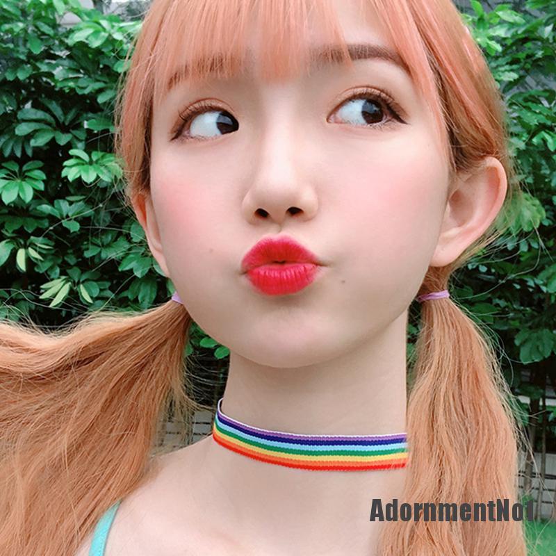 (Adornmentno1) Lgbt Kalung Choker Warna Pelangi