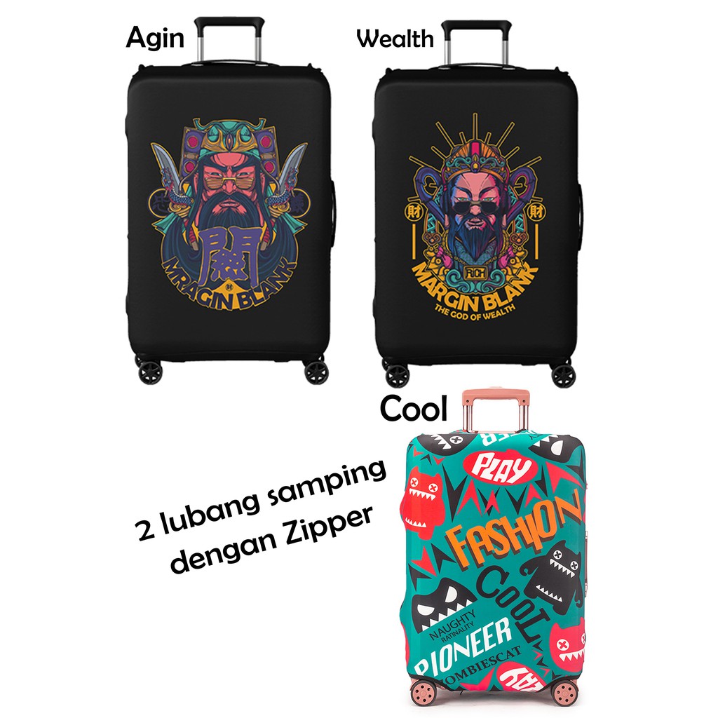 Sarung Pelindung Koper Cover Luggage Elastis Double Zipper Motif Dewa Kartun