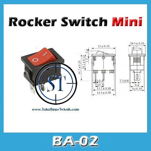 Rocker Switch MINI KOTAK SPST 2 Kaki BA-02 10x15mm Saklar 2 Pin 2P Kalkulator Kecil