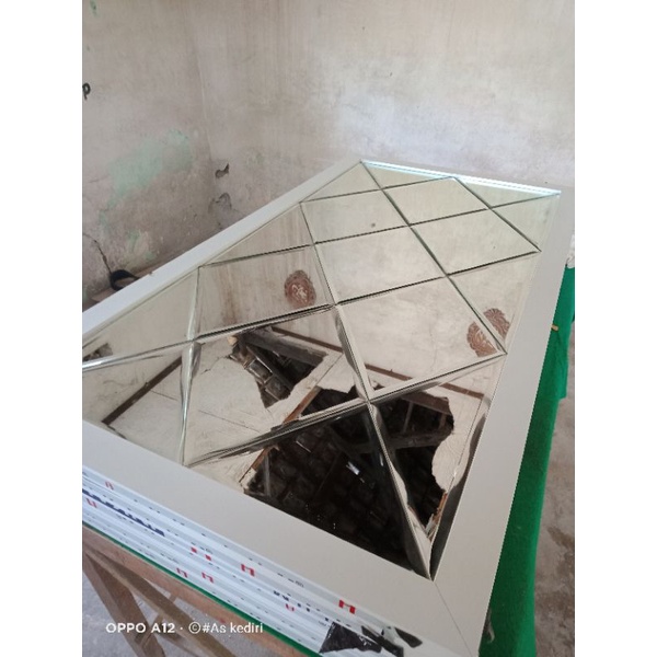 Kaca cermin bevel bingkai aluminium ukuran 60×120cm