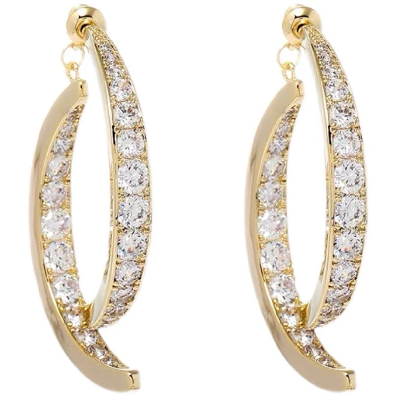 1 Pasang Anting Giwang Simple Model Geometri Dengan Berlian Imitasi Untuk Wanita