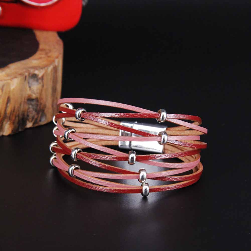 Hu Hu Hu Hu Hu Alat Bantu Pasang Kacamata♡ Gelang Tangan Kulit Asli Banyak Lapis Aksen Manikmaniksalib Dengan Kancing Magnet Untuk Wanita