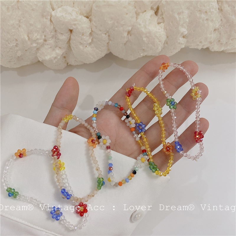 Korea Vintage Color Flower Bracelet Rainbow Crystal Daisy Bracelet