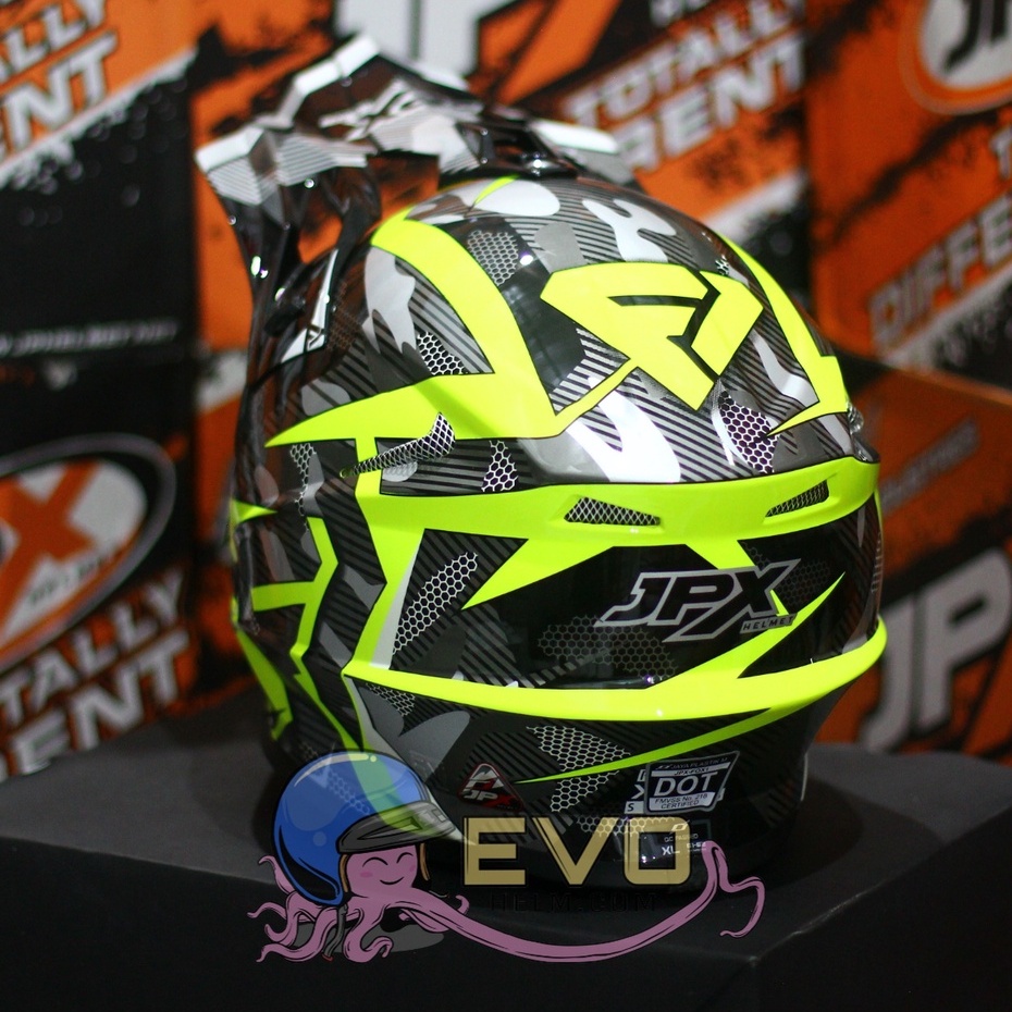 HELM JPX CROSS_FOX1 SERI X35 - FLUO YELLOW GLOSS + GOOGLE SNAIL (ONGKIR 2 KG) HELM JPX TERBARU