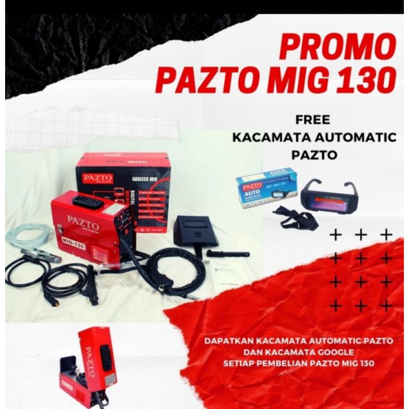MIG 130T PAZTO CO2 GASLESS WELDING MESIN LAS MIG TANPA GAS 130A MIGi MMA INVERTER IGBT