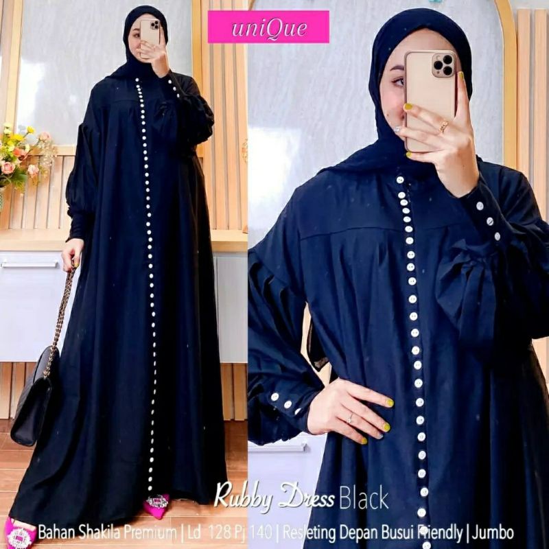 Rubby Dress Jumbo, GAMIS JUMBO POLOS WANITA CANTIK FIT XXXL LD 130 BAHAN SHAKILA IMPORT ZIPPER BUSUI OOTD