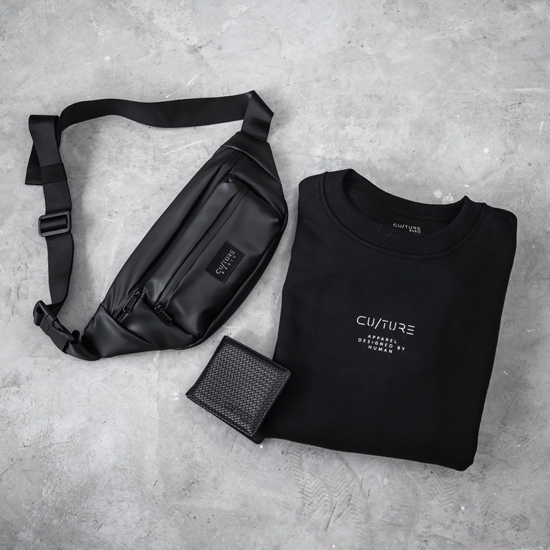 CULTURE BASIC | CREWNECK BLACK BUNDLING (WAISTBAG + CREWNECK + DOMPET)