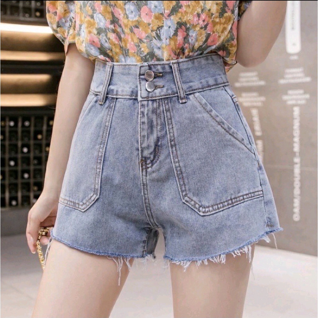 Tq88indonesia  Fashion Celana Pendek Wanita Jeans / Two Button Jeans Hotpant 6182 / Celana Santai Cewek / Celena pendek Cewek Jeans