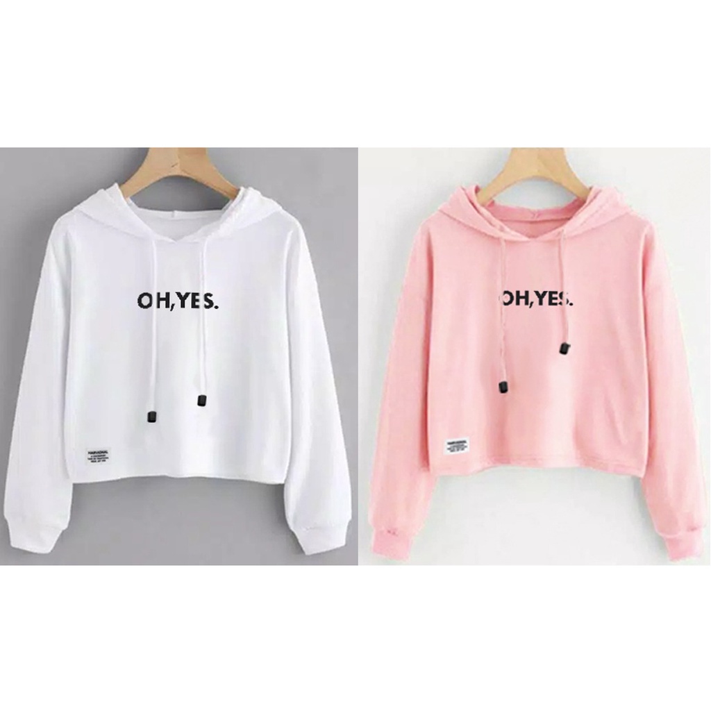 Hoodie CROP OH YES / Sweater CROP Wanita OH YES TERLARIS - Frenchterry