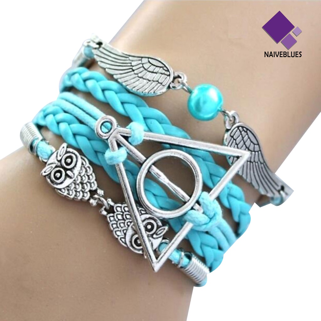 Naiveblue Gelang Tangan Kulit Tumpuk Kepang Ornamen Harry P-otter Deathly Hallows Untuk Wanita