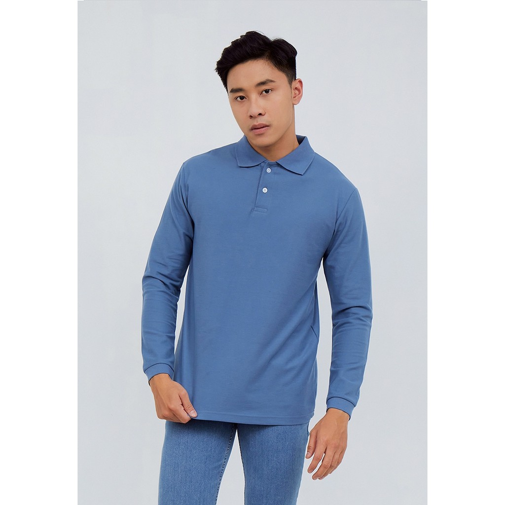 SAPPORO POLO LONG SLEEVE - Kaos Polo Pria Lengan Panjang in Steel Blue