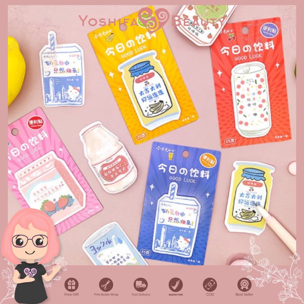 Sticky Notes Korea Lucu  Memo Tempel  Drinks Boba | Sticky Norea Korean Juice