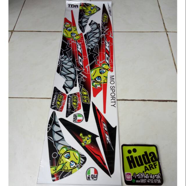 Striping/lis/sticker variasi mio sporty/lama/smile "SHARK" merah-hitam-putih-biru