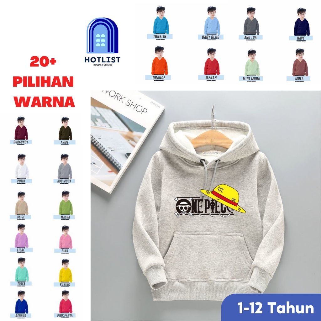Hodi Hoodie Switer Anak Bayi Laki Laki Cowok Cowo Tk Sd Motif Anime One Piece Luffy Warna Hitam Usia
