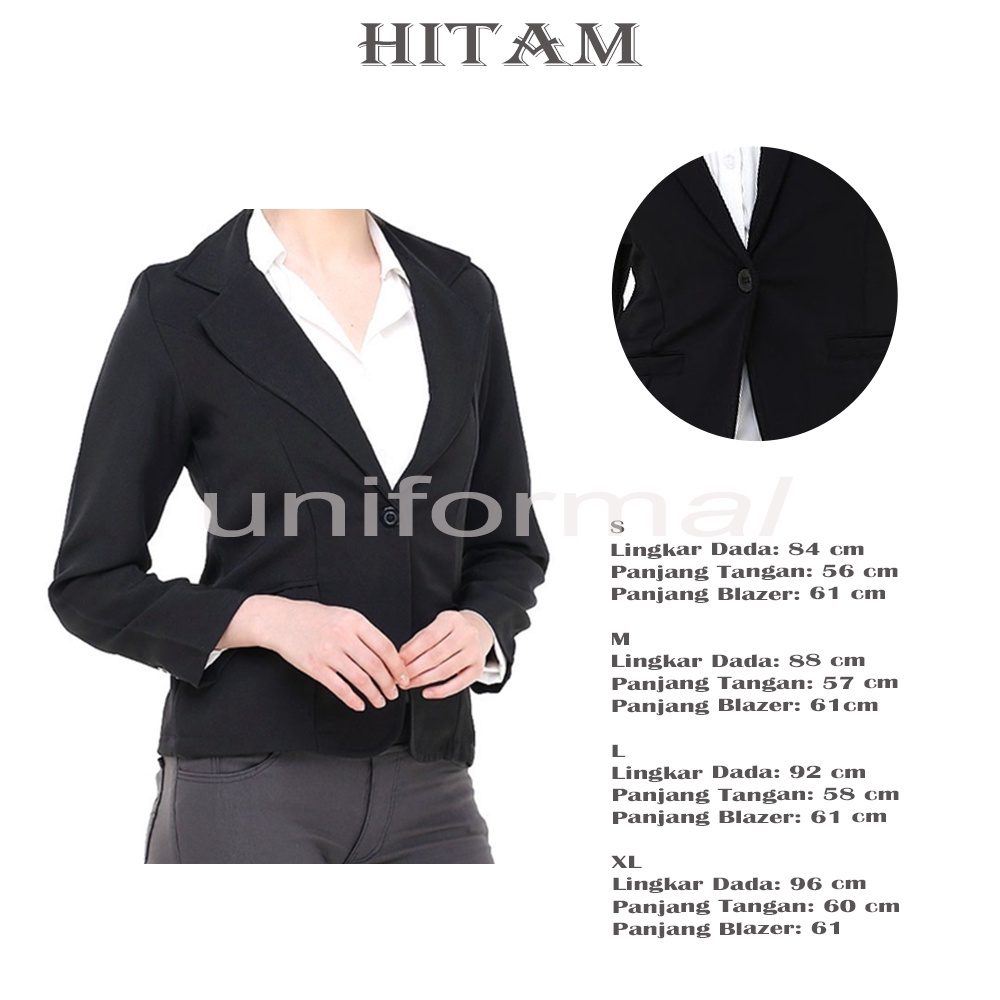 Blazer Formal Wanita, Jas Kantor Cewek HITAM ABU KANCING SATU Bahan Gabardine S - XL blezer Perempuan Kerja Kantoran Korea JUMBO Big size  Blezer Panjang Korea Sekolah Interview Wisuda Perpisahan Slimfit S M L XL XXL 3L 4L 5L Obral Termurah