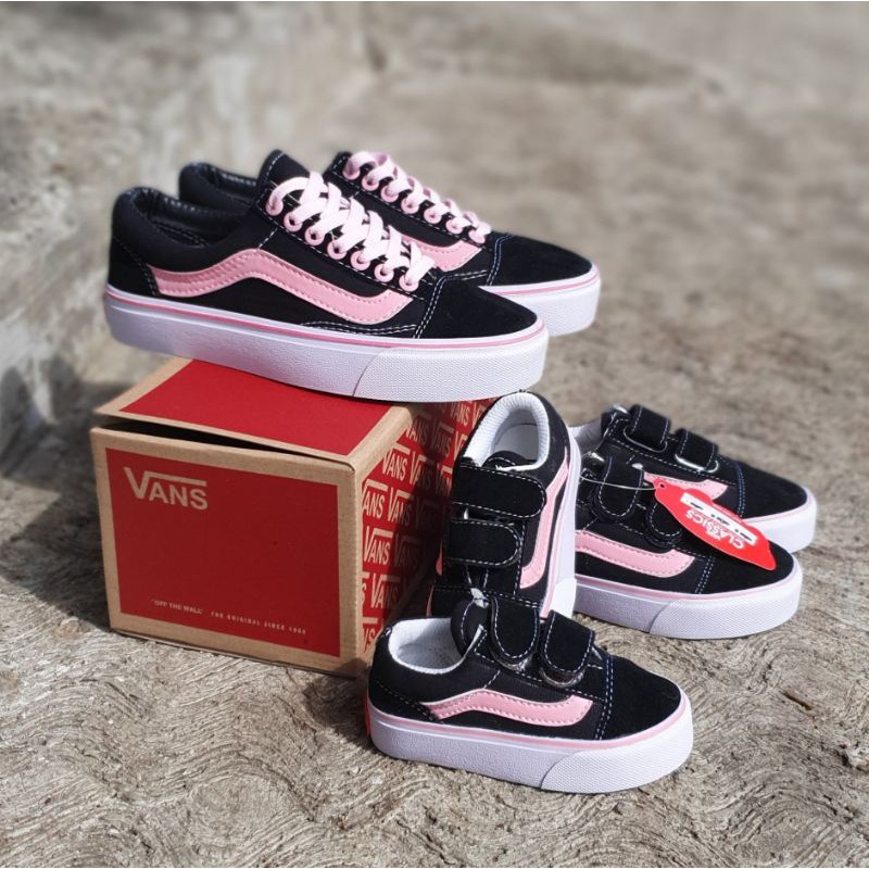 SEPATU ANAK OLD SKOOL PEREKAT HITAM PINK /ABU PINK