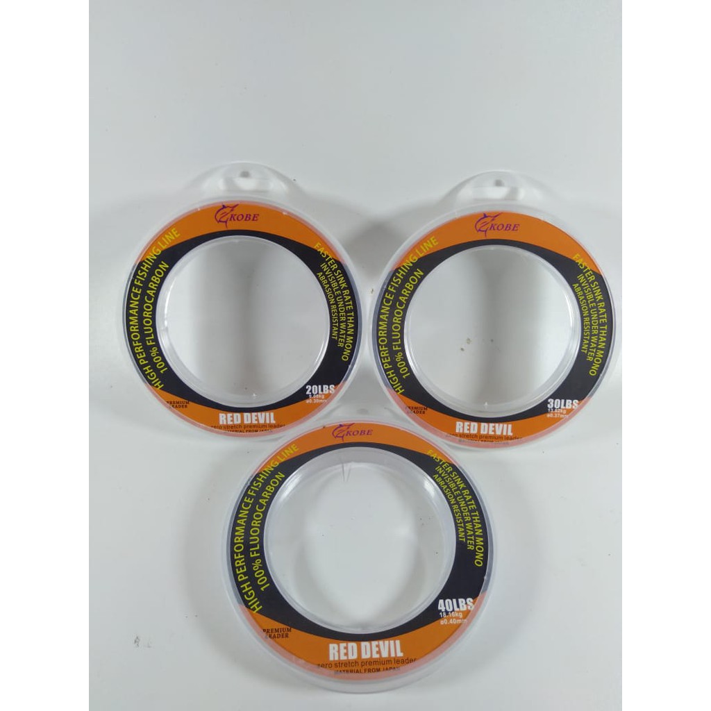 SENAR PANCING LEADER KOBE RED DEVIL FLUOROCARBON 50M - 100 PERSEN FLUORO CARBON