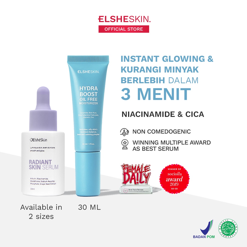 ElsheSkin Glowing Smoothies - 30ml Niacinamide, Ceramide (Skincare Glowing Tanpa Bekas Jerawat)  - Paket Mencerahkan untuk Kulit Berminyak