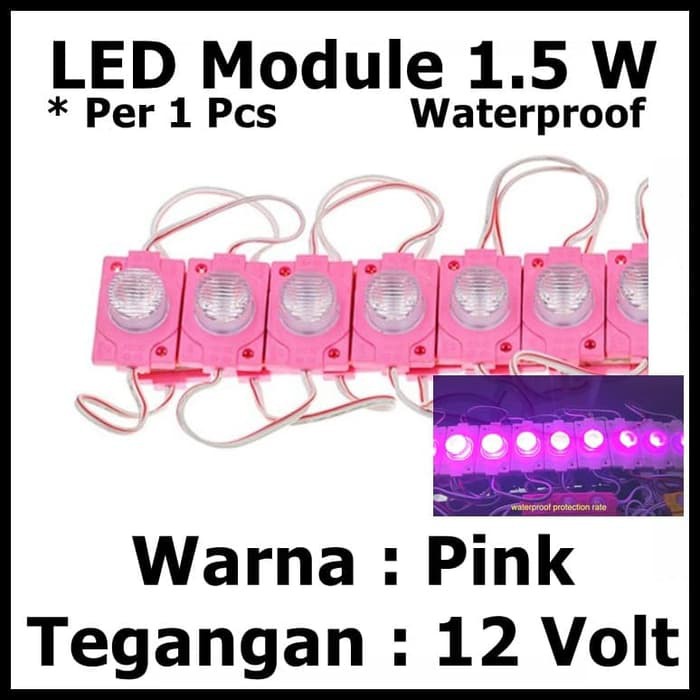 LED Module Batang 12 Volt 12V 1 mata 1.5W lensa waterproof Warna Pink